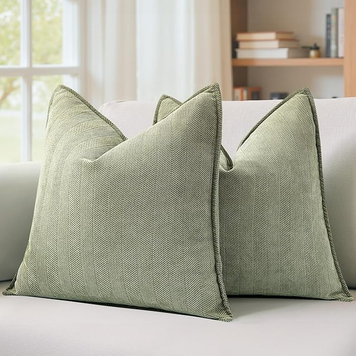 MIULEE Pack of 2 Sage Green Decorative Pillow Covers 20x20 Inch Soft Chenille Luxurious Couch Thr... | Amazon (US)