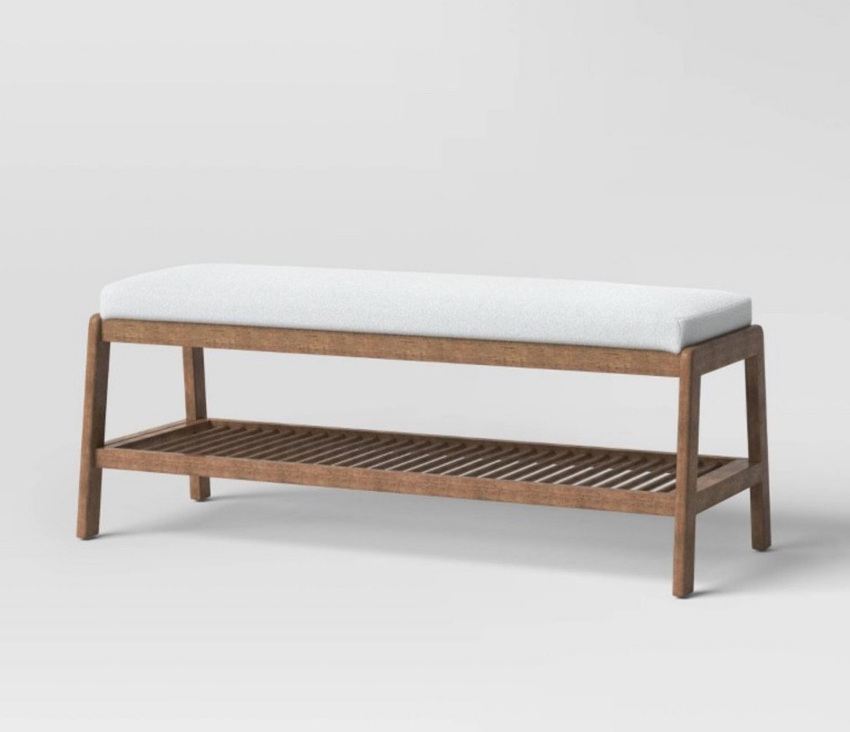 Entryway bench with shelf, cream upholstered boucle and wood wooden bench, home decor, entry  seating, decor and furniture, mudroom bench, target home 

#LTKHome #LTKSeasonal #LTKFamily