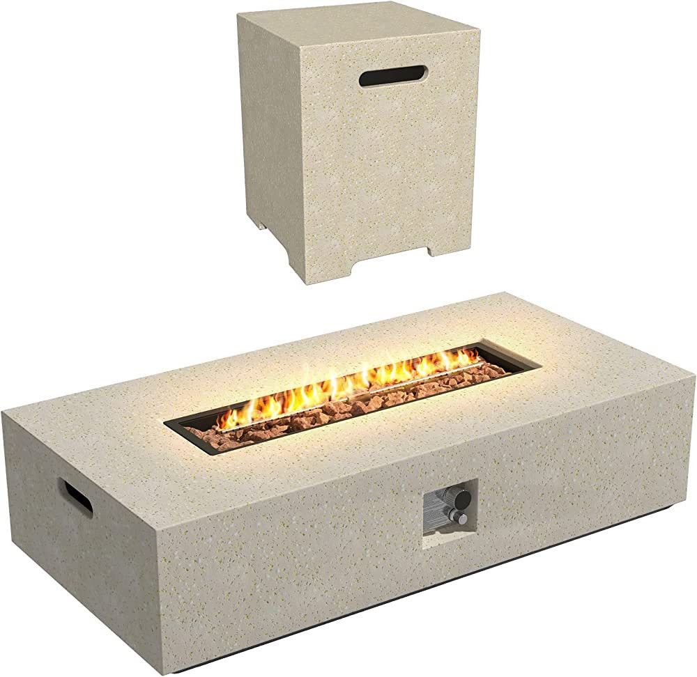 UPHA 56'' Patio Propane Gas Concrete Fire Pit Table, Rectangular with Rain Cover and Fire Table T... | Amazon (US)