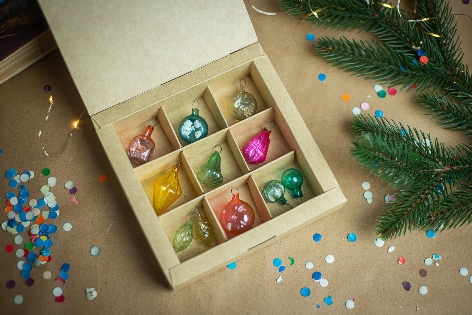 Vintage Christmas miniature glass ornaments, set of 9 in box, Xmas figurines, retro Christmas dec... | Etsy (US)