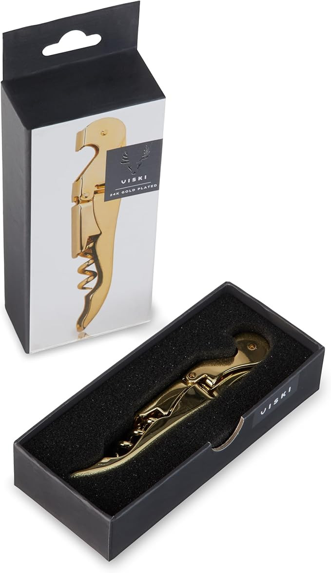 Viski 24k Gold Plated Signature Double Hinged Corkscrew Wine Bottle Opener and Foil Cutter, Waite... | Amazon (US)