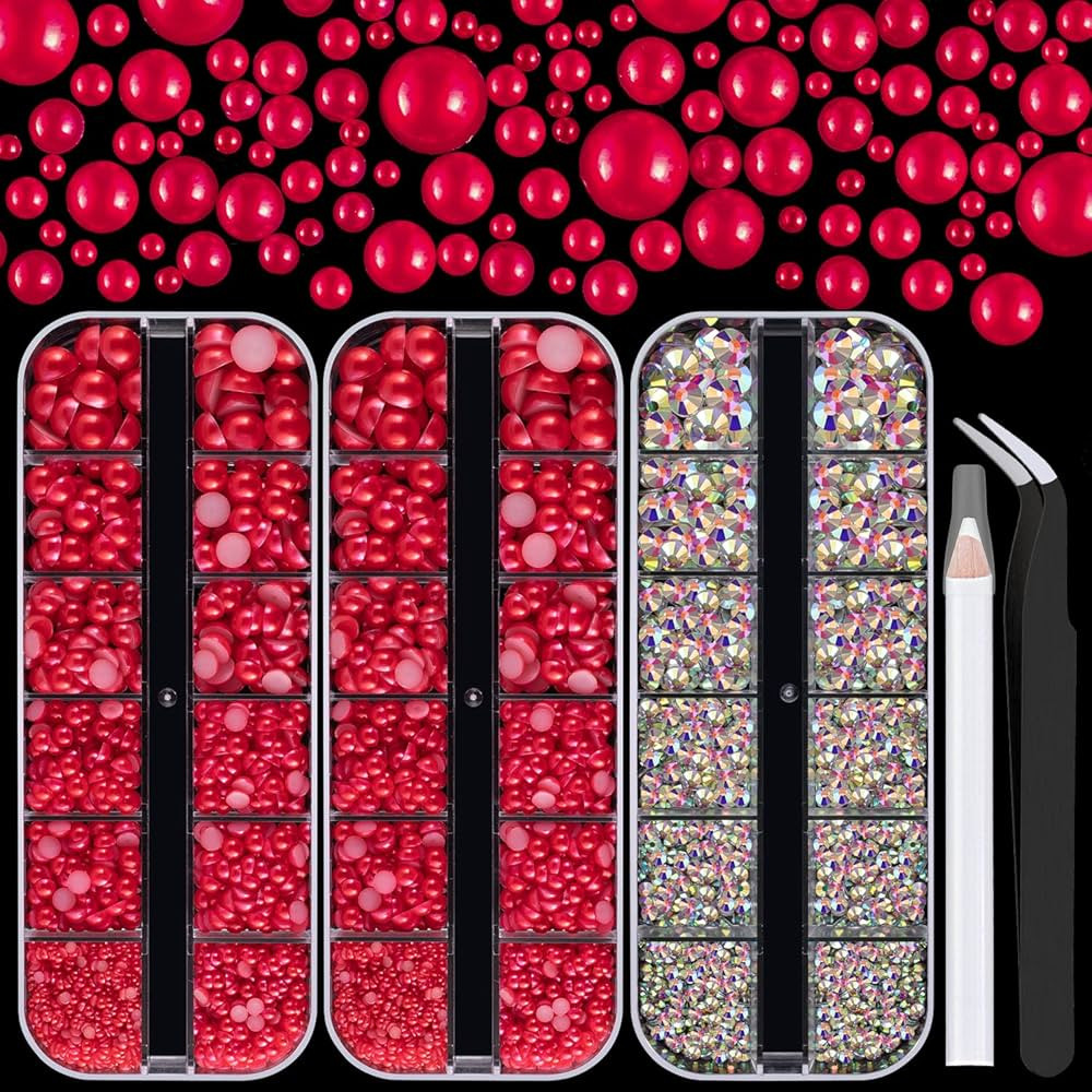 4000PCS Flatback Rhinestones and Half Round Pearls Kit #43, Multi Size Glass AB Crystals, Plastic... | Amazon (US)