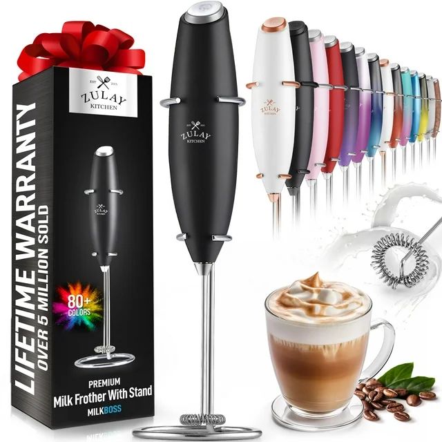 Zulay Kitchen Milk Frother with Stand Handheld Electric Whisk for Coffee Latte and Matcha Black | Walmart (US)