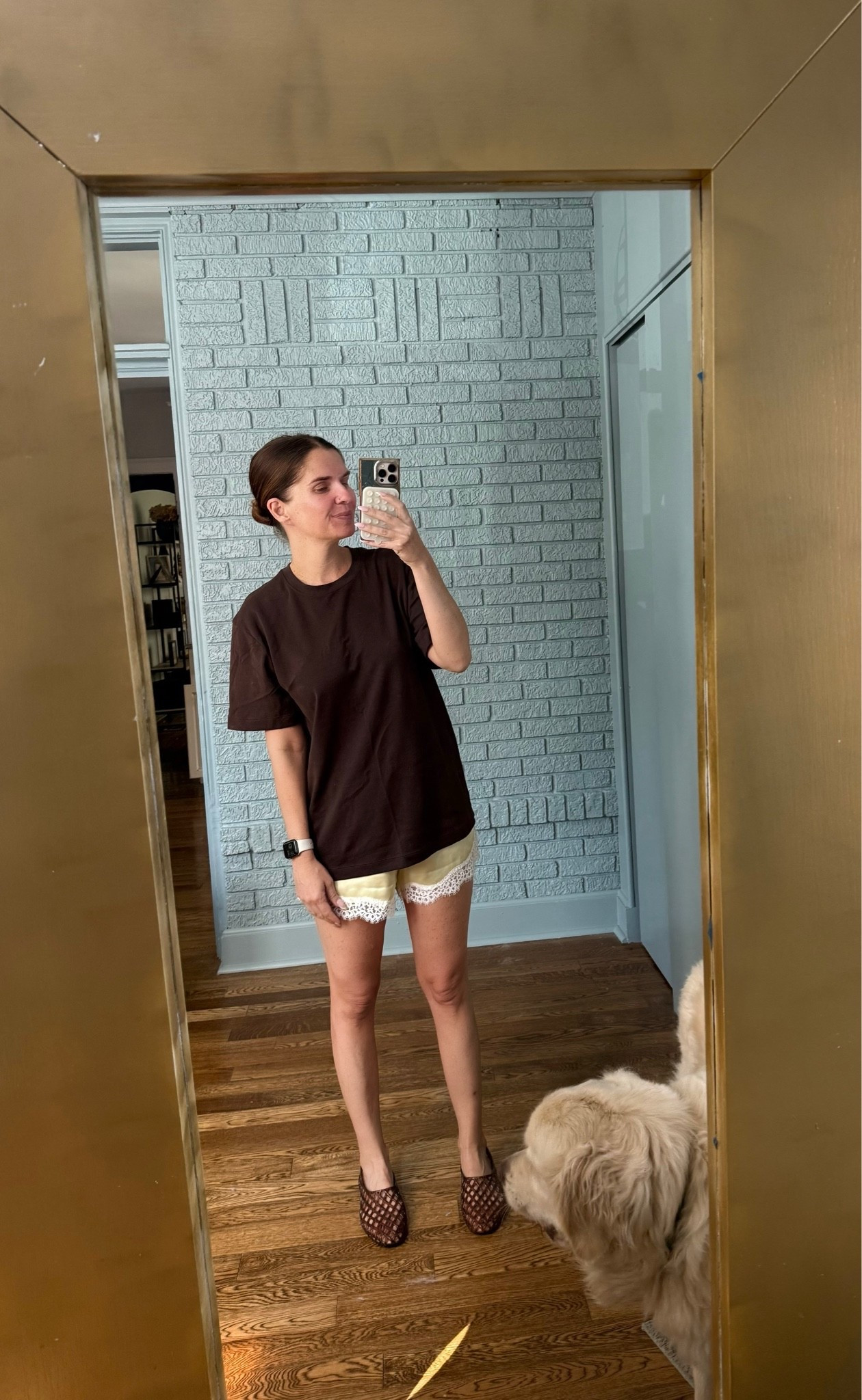 Aritzia silk laced trimmed pull on shorts. Comes in lots of colors.  Fit tts. Wearing a small. Aritzia oversize tee. Runs big wearing an xs

#LTKmomlife #LTKootd #LTKOver40