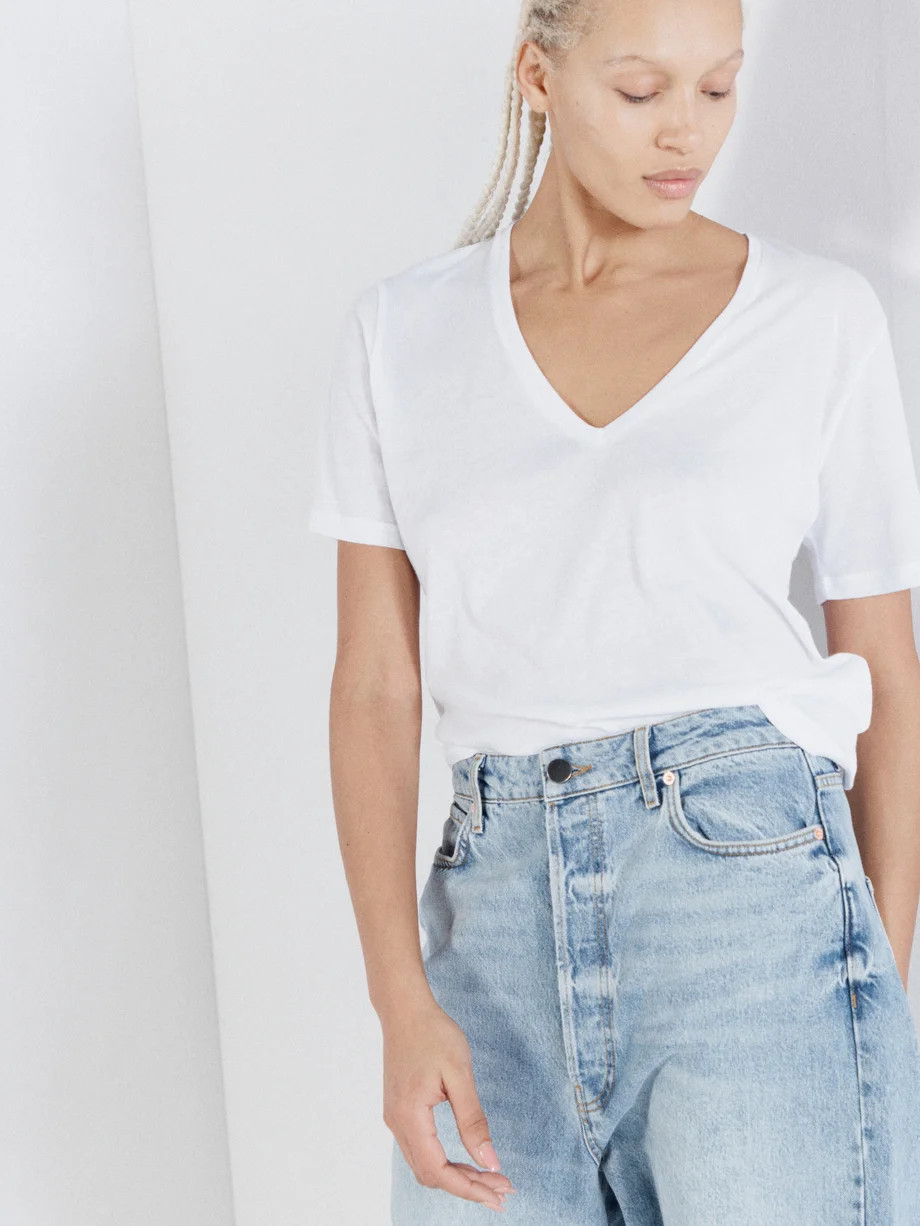 V-neck relaxed fit cotton-blend T-shirt | Matches (UK)