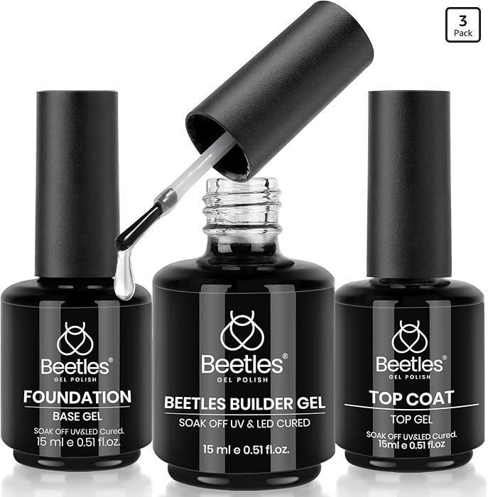 Beetles 3Pcs 15ml Builder Nail Gel with No Wipe Top Coat Gel Nail Polish and Base Coat Set for Na... | Amazon (US)