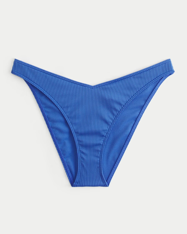 Ribbed V-Front High-Leg Cheeky Bikini Bottom | Hollister (US)