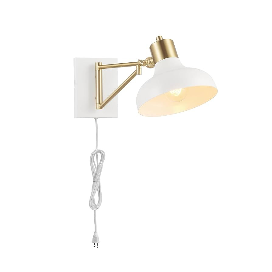 GLOBE Electric 51344 1-Light Plug-in or Hardwire Swing Arm Wall Sconce, White, Brass Accents, Whi... | Amazon (US)