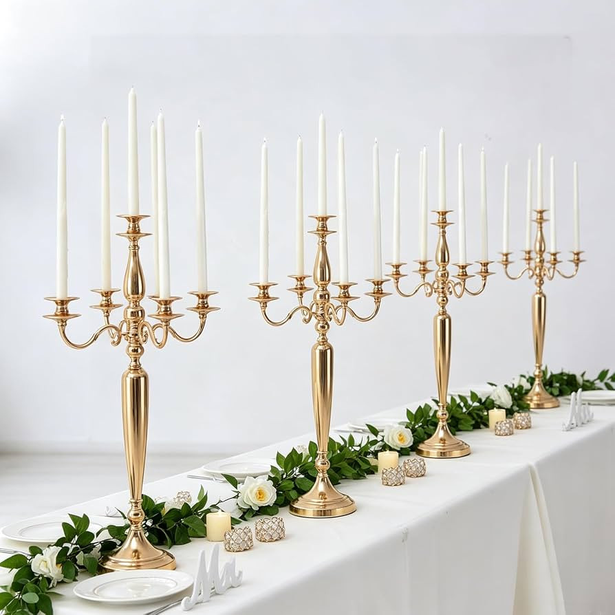 28in 4PCS Gold 5-Arm Candelabra Wedding Centerpieces for Table | Amazon (US)