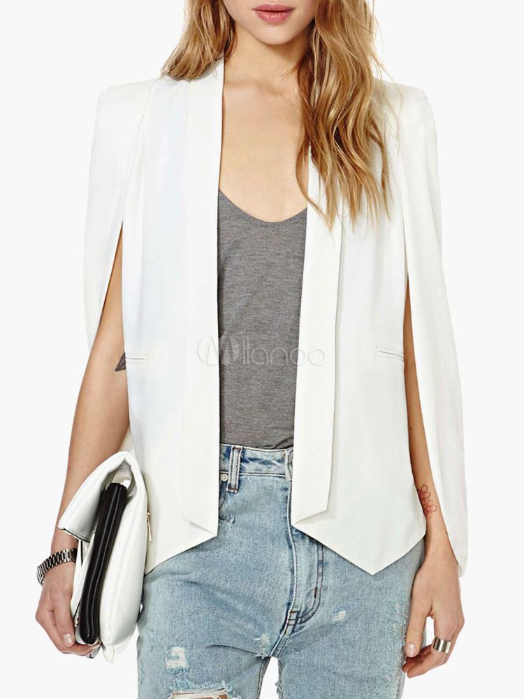 White Blazer Women Cape Casual Jacket Poncho Spring Women Coat | Milanoo