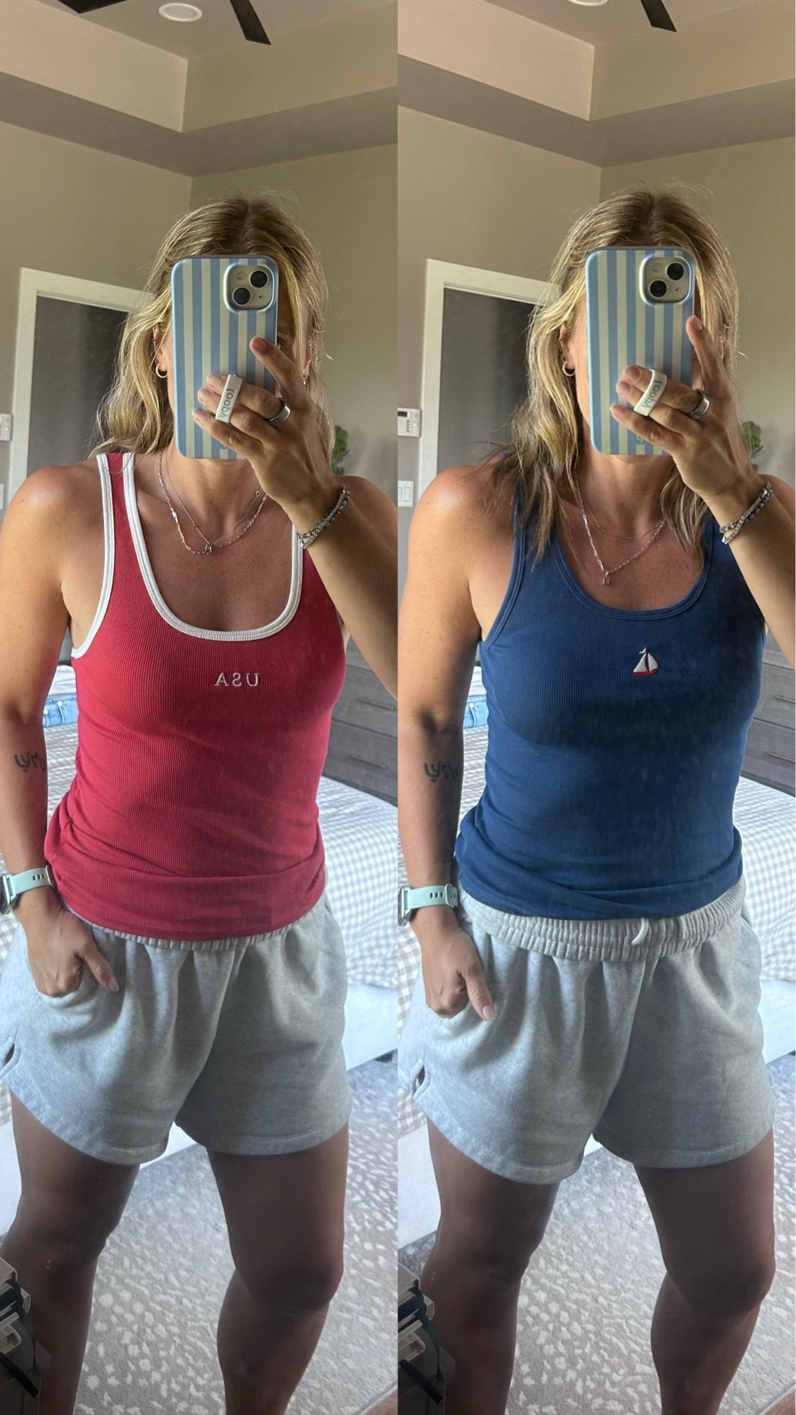 $5 @Target Americana tanks - both size small 
@abercrombie sweat shorts on sale for $28! Sized up to a medium

#LTKSaleAlert #LTKootd #LTKgrwm