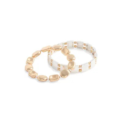 Nordstrom Set of 2 Two-Tone Beaded Stretch Bracelets in Gold- Silver at Nordstrom | Nordstrom