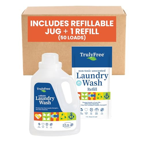 Truly Free Laundry Wash Detergent for Sensitive Skin, Gentle & Safe for Baby Clothes | Plant-Based, Natural Ingredients | Unscented | Include 1 Refillable Bottle (50 Loads) | Amazon (US)