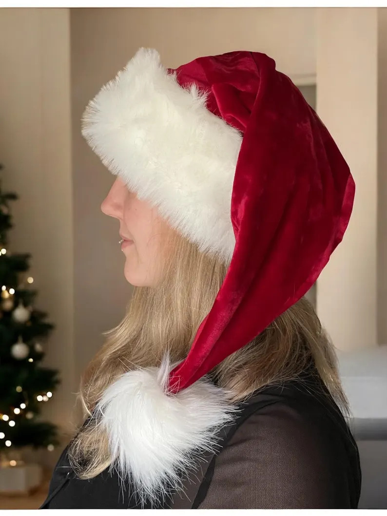 Luxury Christmas Hat Faux Fur Pom Pom Red Minky Velour Santa Father Christmas - Etsy | Etsy (US)
