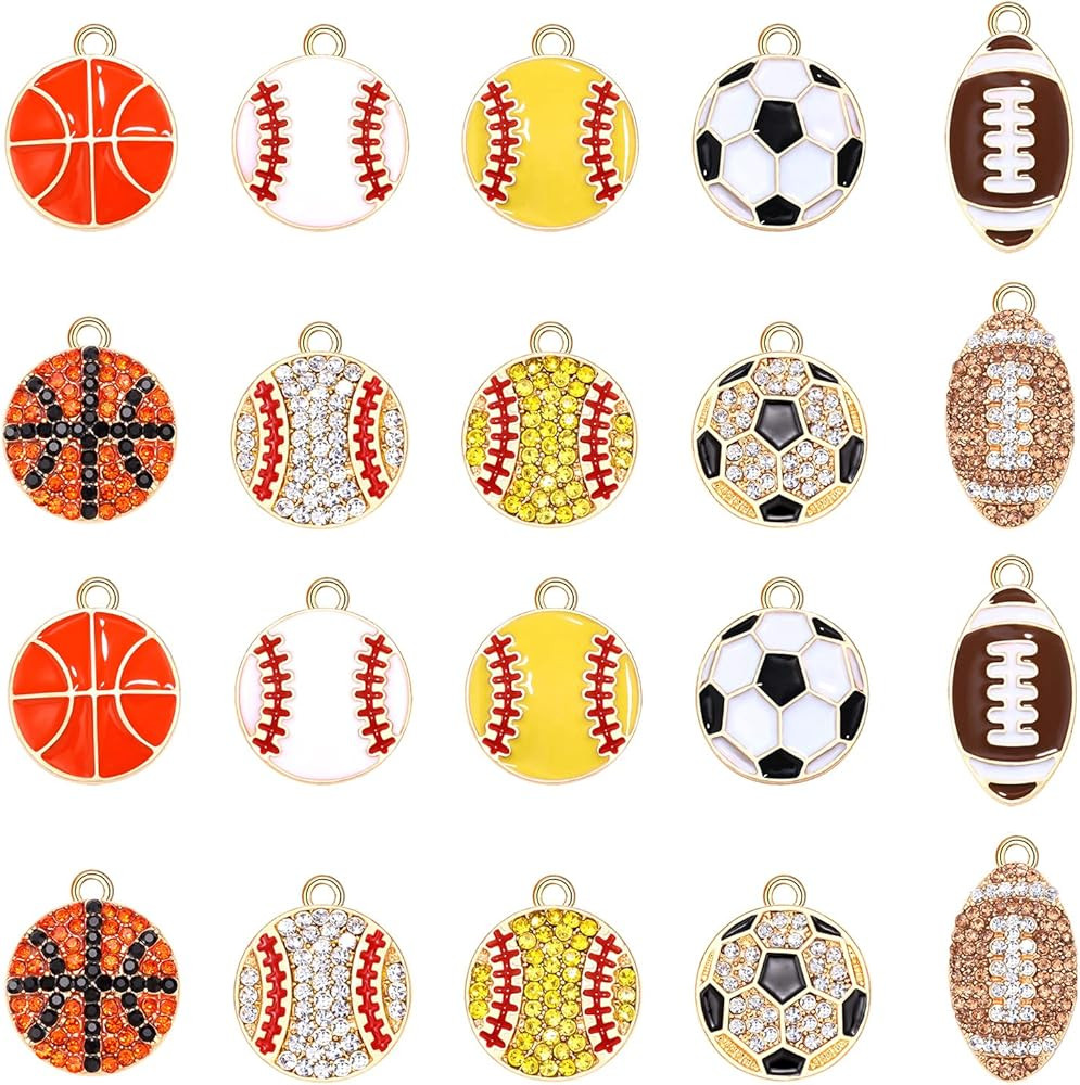 20PCS Sports Charms Enamel Basketball Baseball Pendant Charms for Jewelry Making Rhinestone Ball ... | Amazon (US)