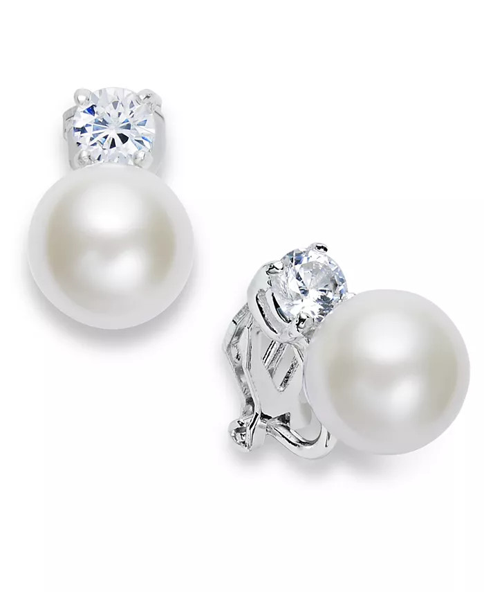 Lauren Ralph Lauren Silver-Tone Glass Pearl and Crystal Clip On Earrings - Macy's | Macy's
