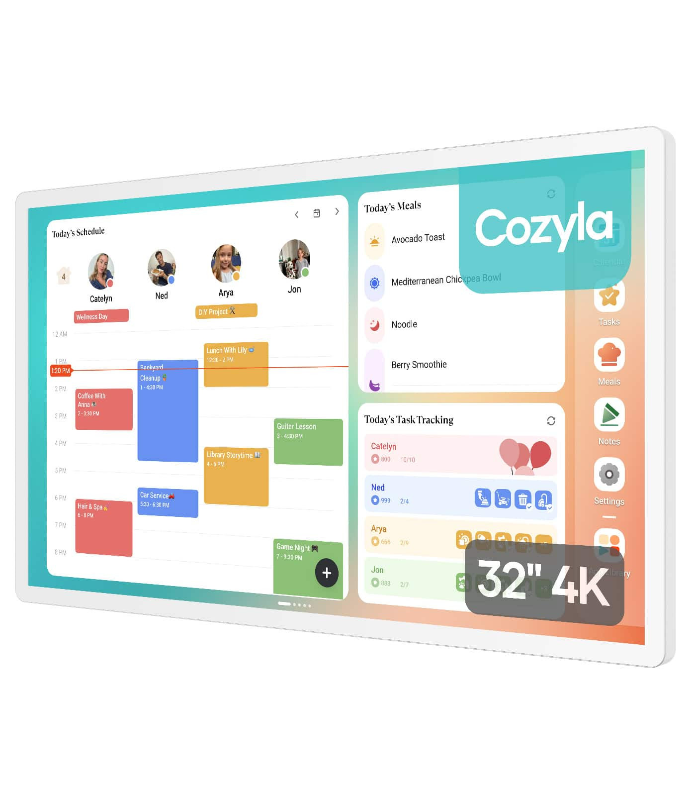Cozyla - Digital Calendar+2: 32'' 4K Wall Planner Touch Screen Chore Chart Smart Calendar for Family Schedules Support App Store - White | Best Buy U.S.