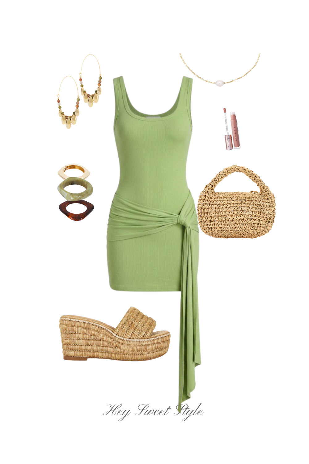 Vacation Outfit: Green Mini Dress 🌴🐚 

 