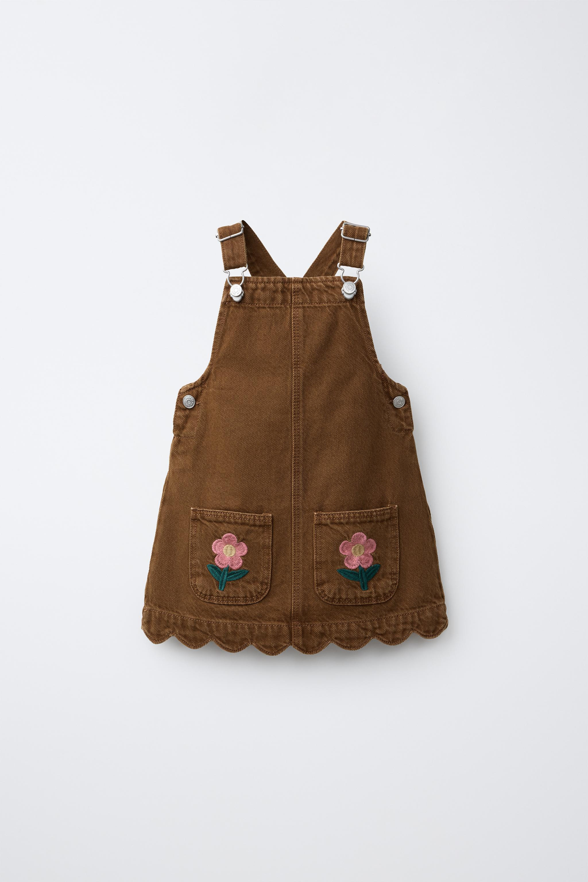 EMBROIDERED FLORAL TWILL PINAFORE | Zara US