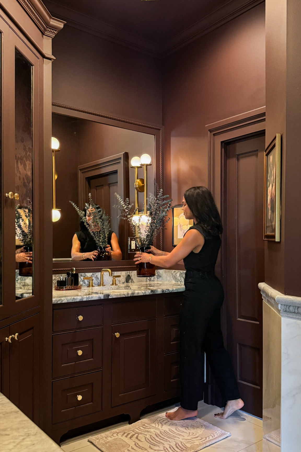 Everything from my bathroom: lighting, faucets, hardware and bathroom accessories :) Paint is Behr Marquis dynasty in “Pinecone Path” in the mattest finish!

#LTKOver40 #LTKHome