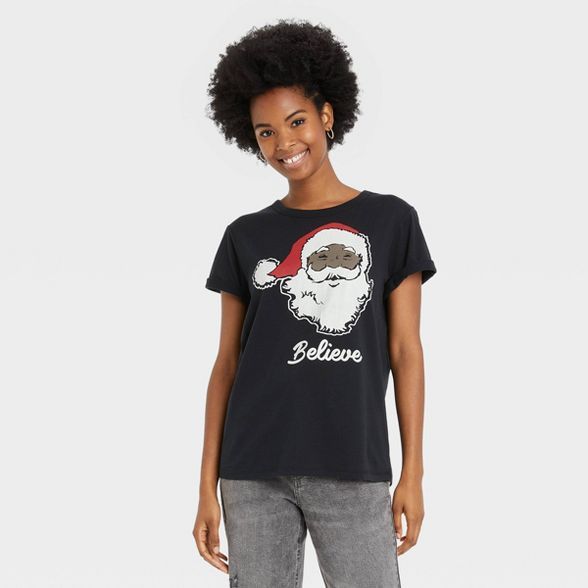 Women's Santa Short Sleeve Graphic T-Shirt - Black | Target
