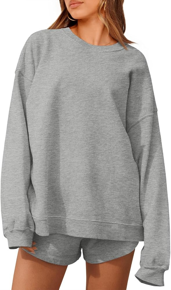 Tankaneo Womens Oversized 2 Piece Outfits Sweatsuit Casual Long Sleeve Crewneck Sweatshirts Sweat... | Amazon (US)