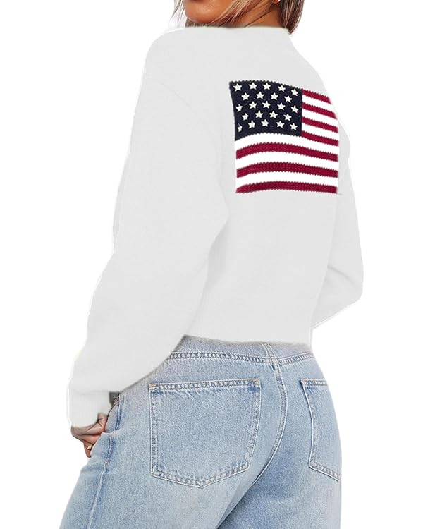 Women American Flag Sweater Cardigan Long Sleeve Open Front Patriotic Top July 4th Oversized Knit... | Amazon (US)