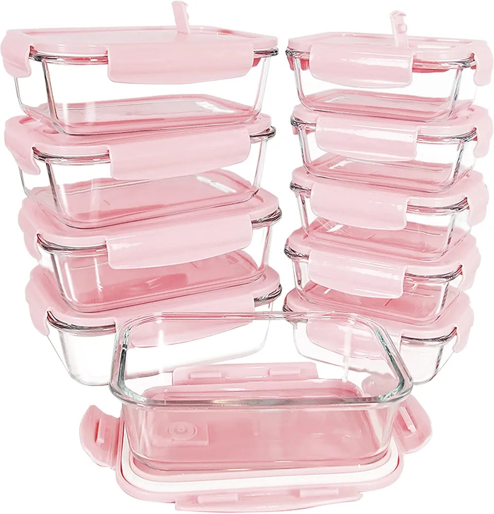 ZRRHOO [10 Packs Glass Food Storage Containers with Lids (Built in Vent), Airtight Meal Prep Cont... | Amazon (US)