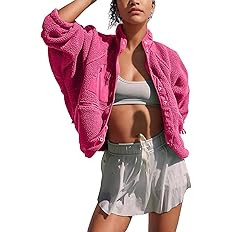Omoone Women's Cropped Fleece Jacket Faux Fur Sherpa Coat Jackets Winter Outwear | Amazon (US)