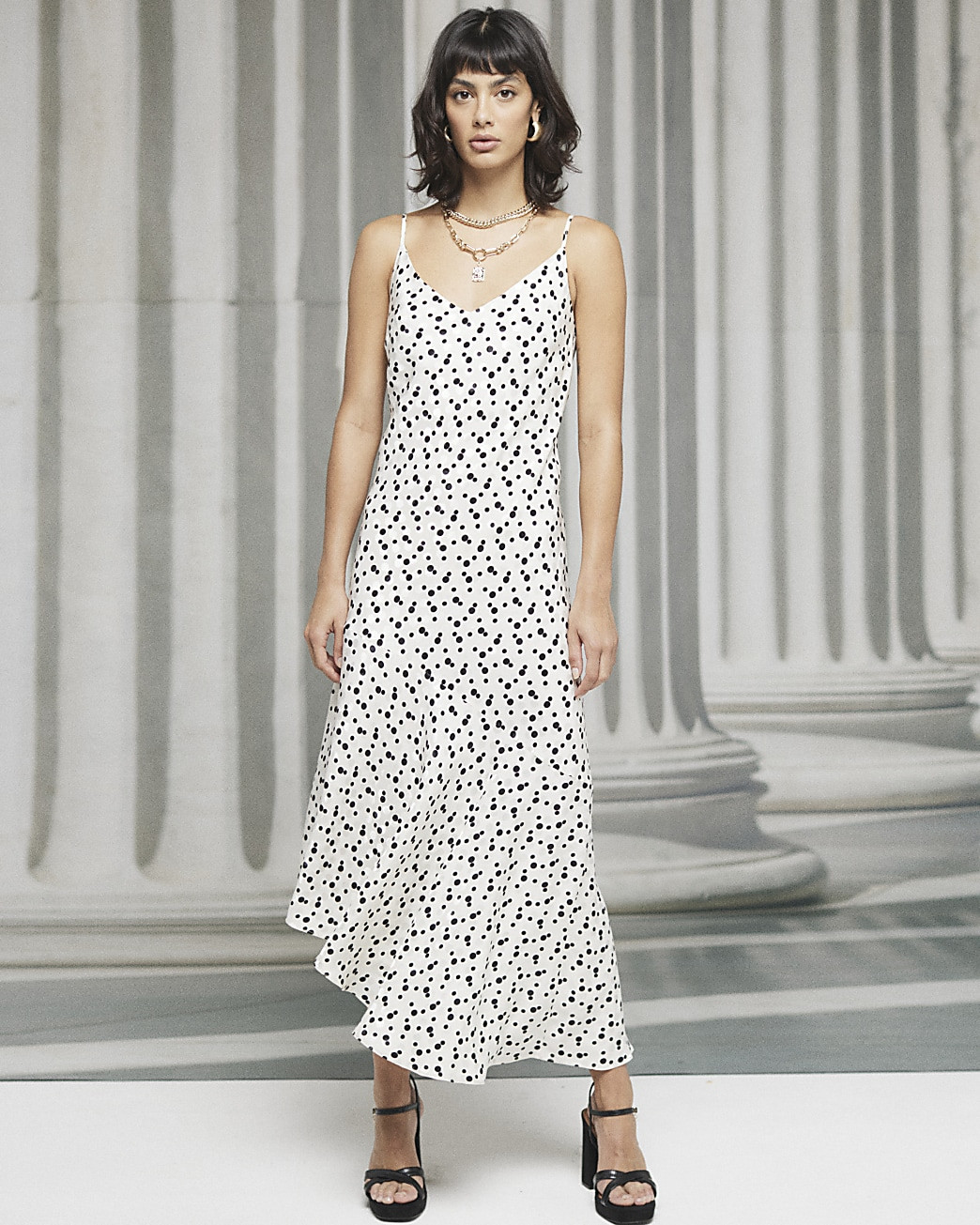 White Spot Asymmetric Hem Slip Dress | River Island (UK & IE)