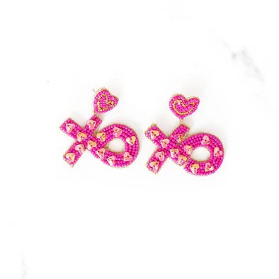 XO Beaded Earrings | Hot Pink | Golden Thread