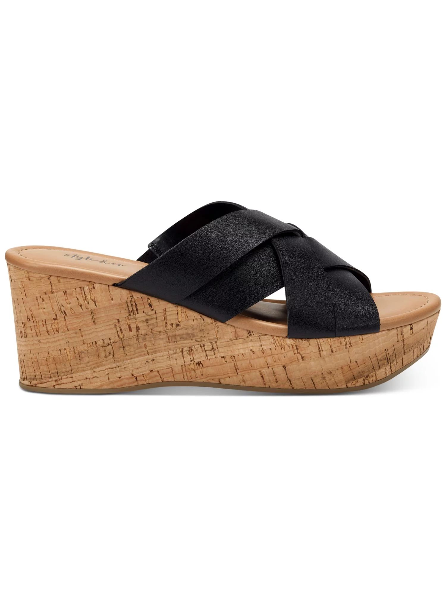 STYLE & COMPANY Womens Black 1-1/2" Platform Comfort Woven Violettee Round Toe Wedge Slip On Heel... | Walmart (US)