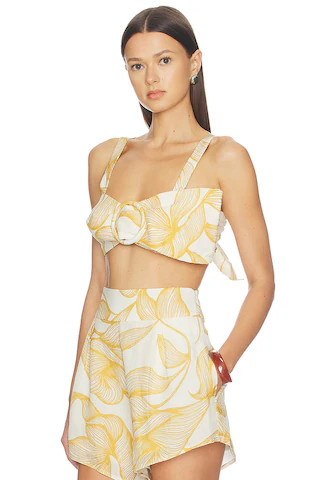 ADRIANA DEGREAS Foliage Bralette Top in Cashew Yellow from Revolve.com | Revolve Clothing (Global)