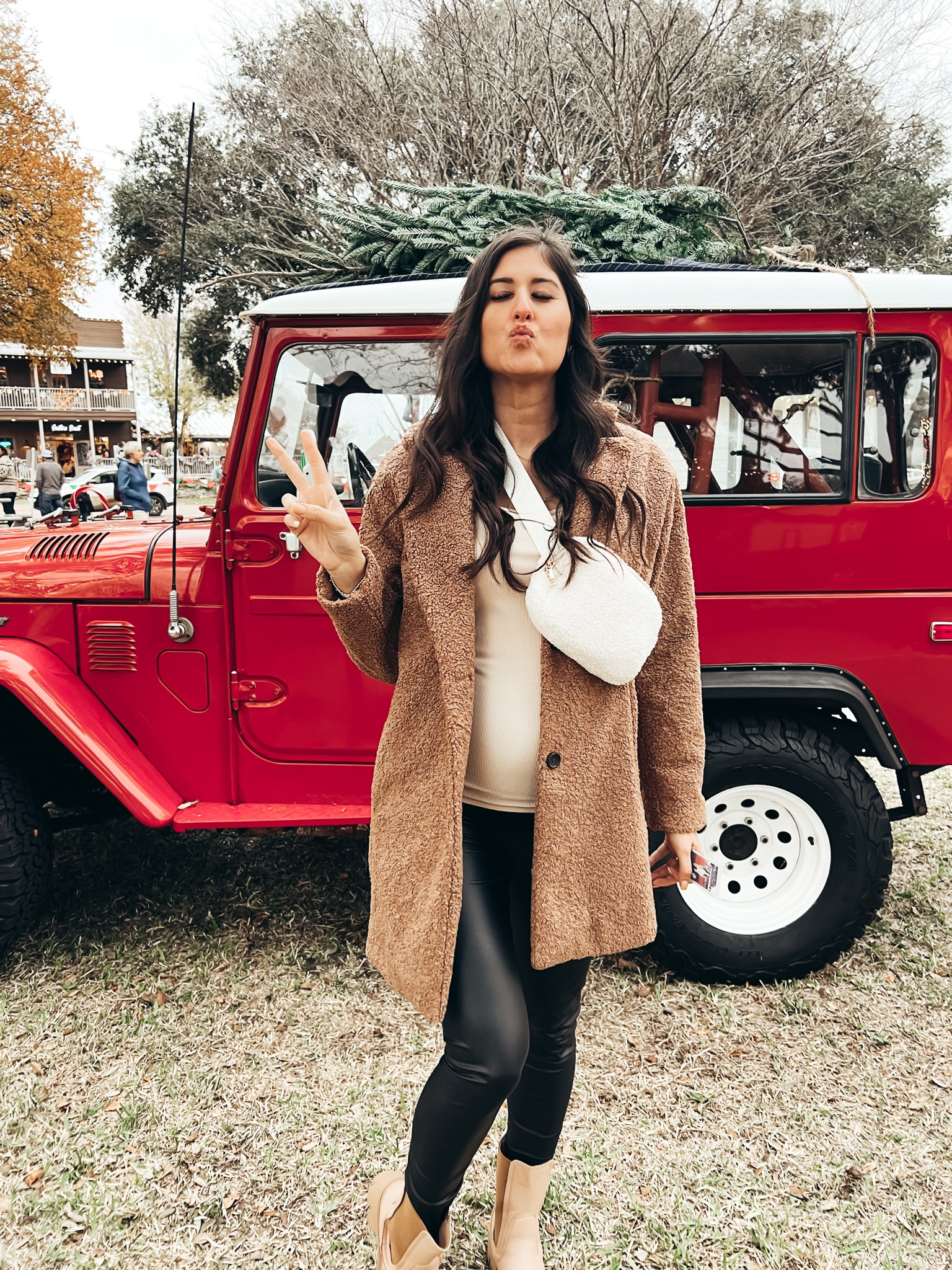 This outfit is cute and comfy. My coat kept me warm on a chilly day. It’s a teddy bear coat from Amazon. My top is so cute. It has polka dot sheer sleeves. I’ve been living in these maternity faux leather leggings. This belt bag is identical to popular athletic brand one but for a great price. My Chelsea boots are a good find too. 

#LTKHoliday #LTKSeasonal #LTKbump