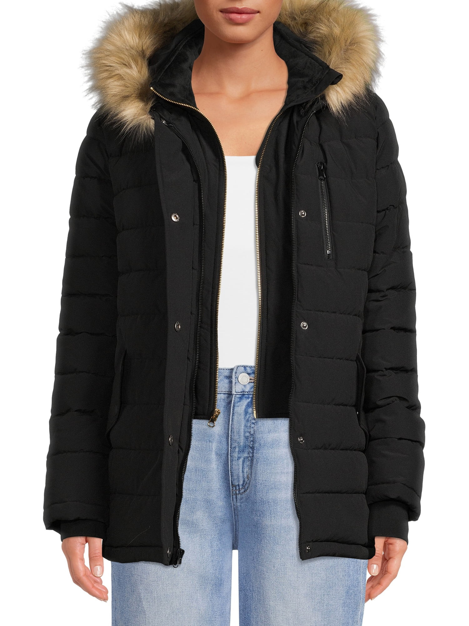 Swiss Tech Women's and Plus Bibbed Solarball Puffer Coat with Hood | Walmart (US)