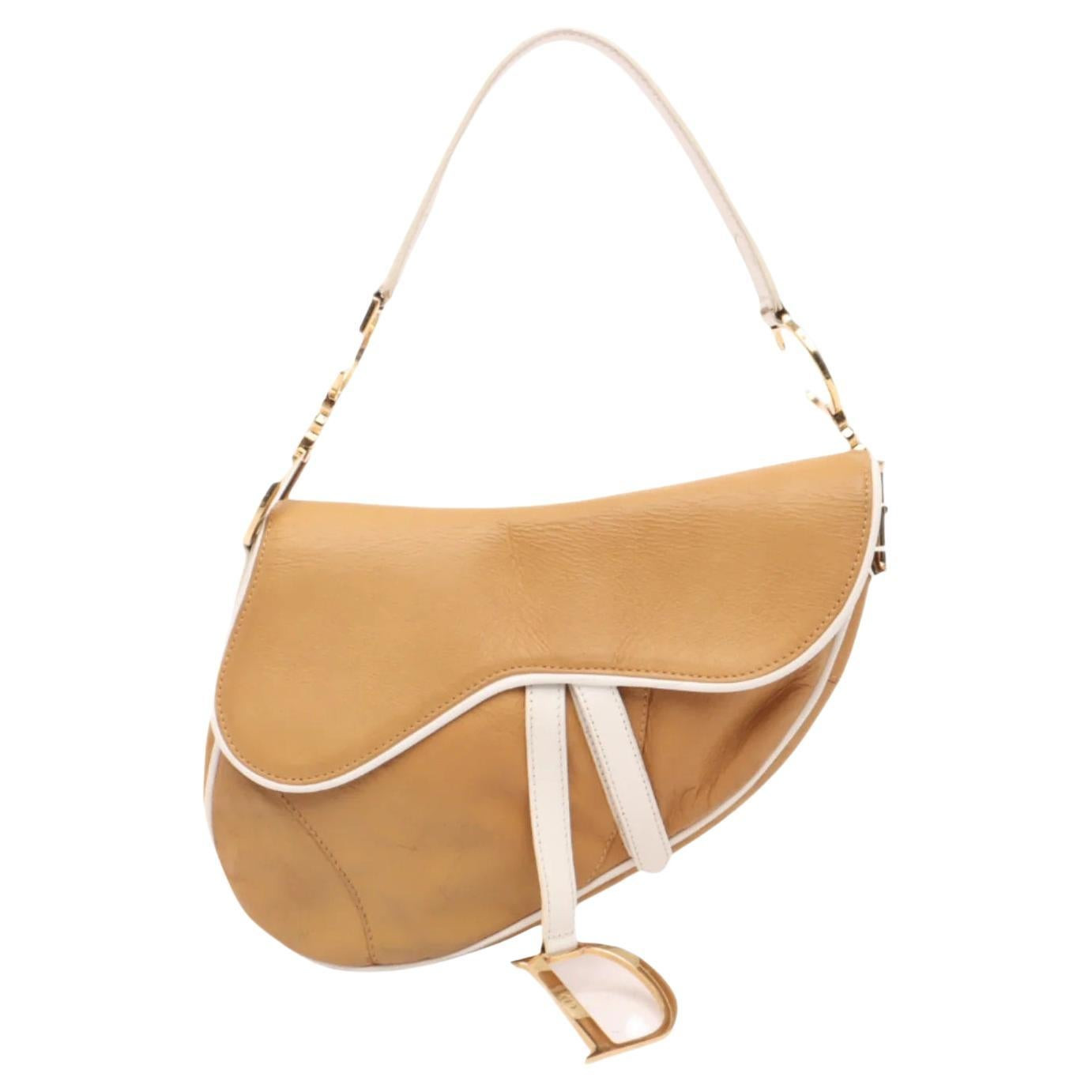 Dior Saddle Vintage Brown Leather and Silk Interior Shoulder Bag | 1stDibs