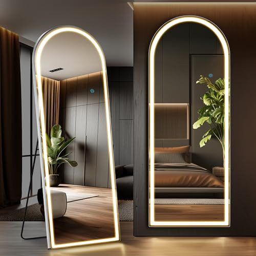 Sweetcrispy 71"x26" Arched Mirror Full Length with LED Lights, Free Standing Floor Mirror, Lighted Full Body Mirror, Wall Mounted Mirror, Dimming & 3 Color Lighting for Bedroom, Living Room | Amazon (US)