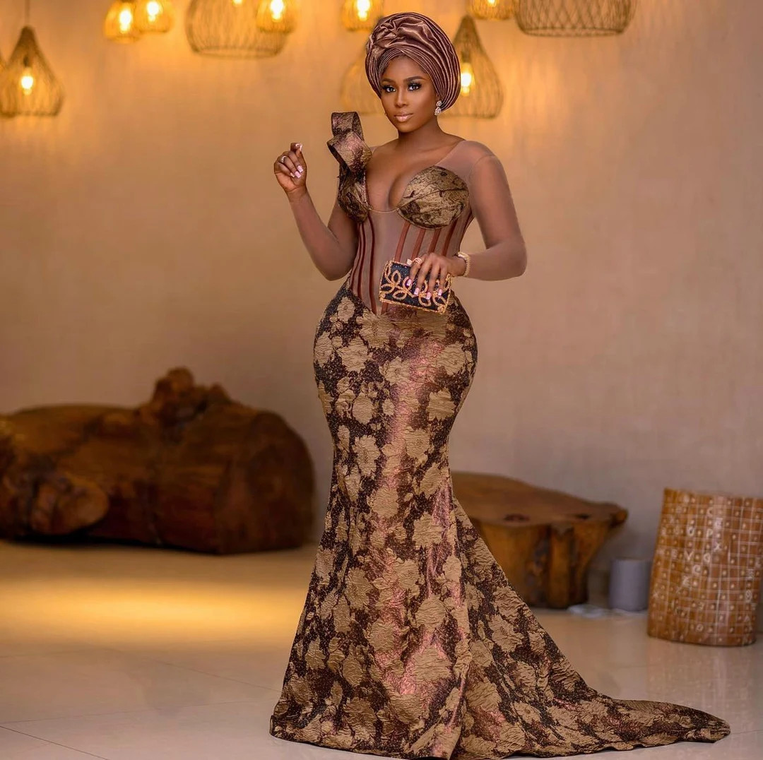 Damask Brocade Bridal Dress, African Wedding Dress, Nigerian Wedding Party Dress, Fishtail Prom D... | Etsy (US)