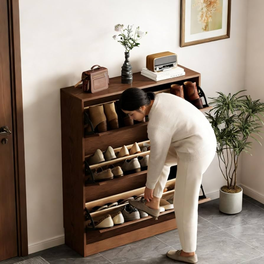 KungFuWood Soild Wood Shoe Storage Cabinet with 3 Flip Drawers for Entryway,Narrow Shoe Rack Cabi... | Amazon (US)