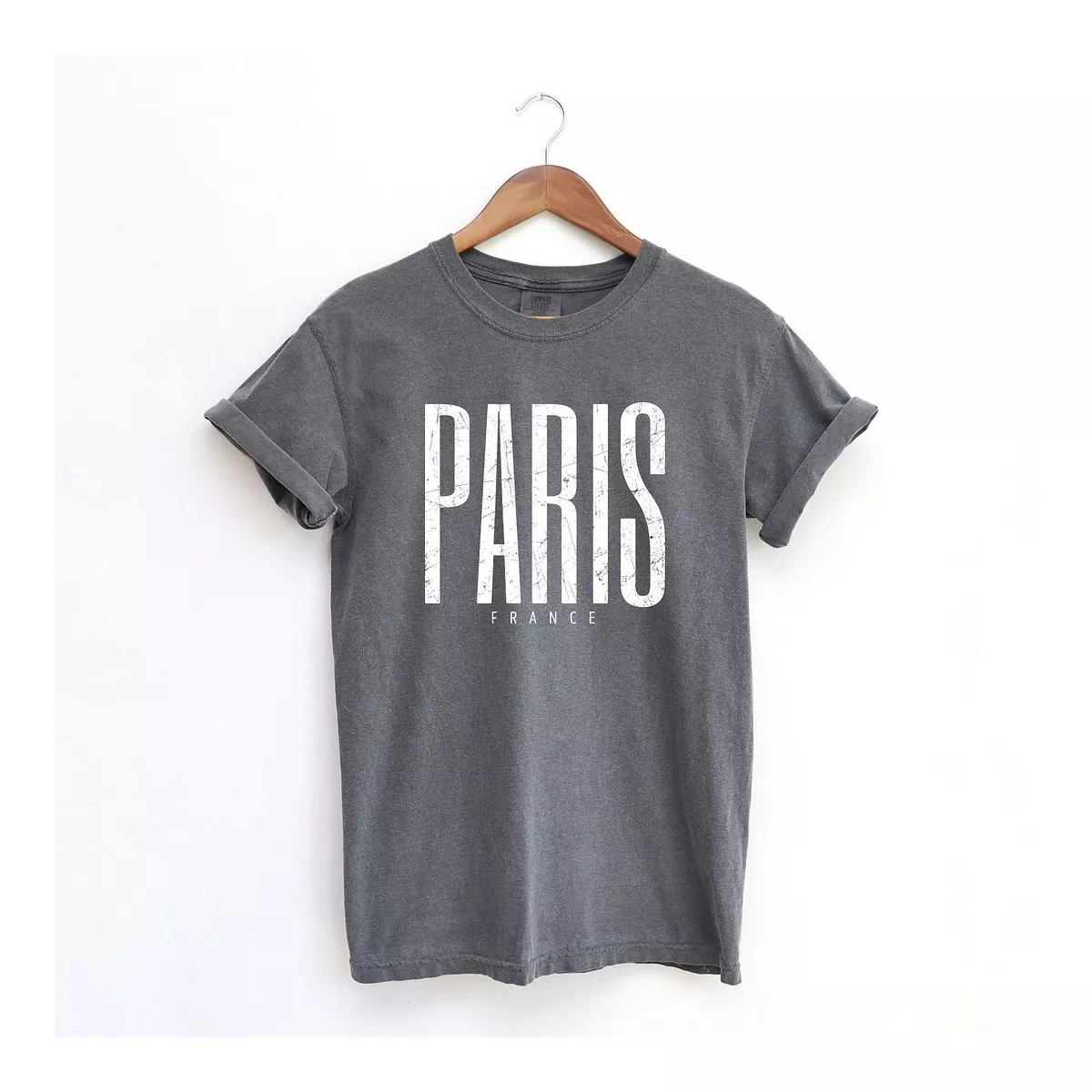 Simply Sage Market Women's Paris France Distressed Short Sleeve Garment Dyed Tee | Target