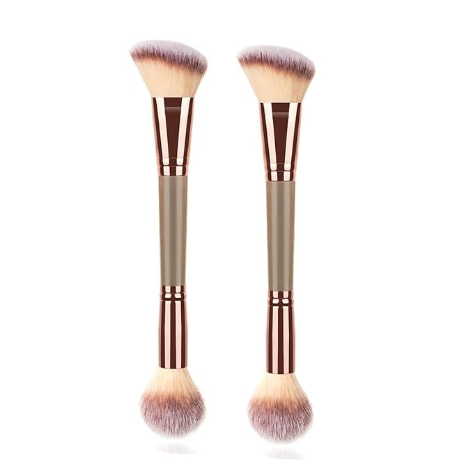 2Pack Dual-ended Makeup Brushes for Contouring, Blending, and Bronzing - Angled Foundation Brush ... | Amazon (US)