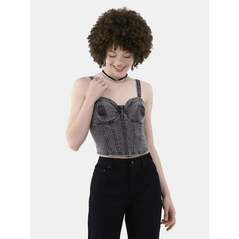 No Boundaries Denim Corset Top, Women's and Women's Plus | Walmart (US)