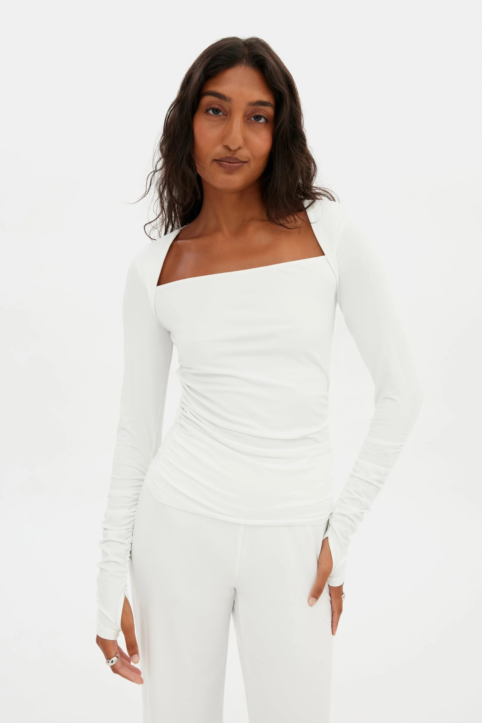 White Genevieve Long Sleeve Top | Girlfriend Collective