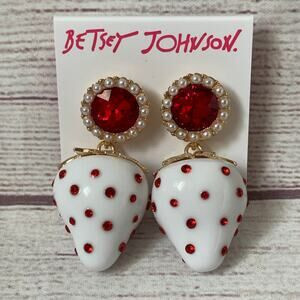 Betsey Johnson White Strawberry Earrings with Red Jewels and Faux Pearls | Poshmark