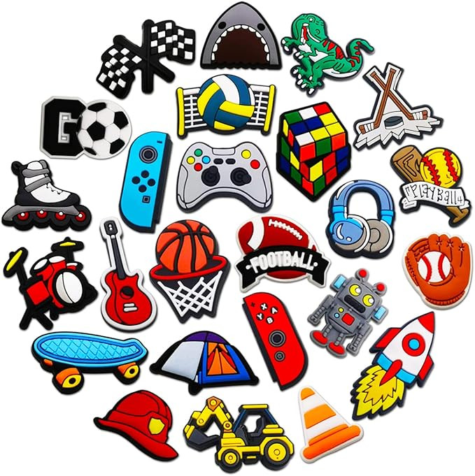 25 50Pcs Boys Shoe Decoration Charms for Croc Bubble Slides Sandals Clogs, Sports Game Shoes Deco... | Amazon (US)
