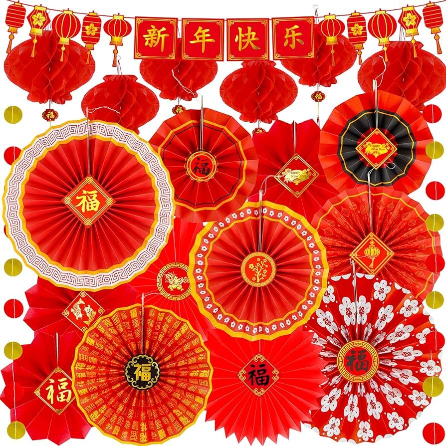 Winlyn 20 Pcs Bulk Chinese New Year Party Decorations Chinese Red Lanterns Oriental Hanging Lucky... | Amazon (US)