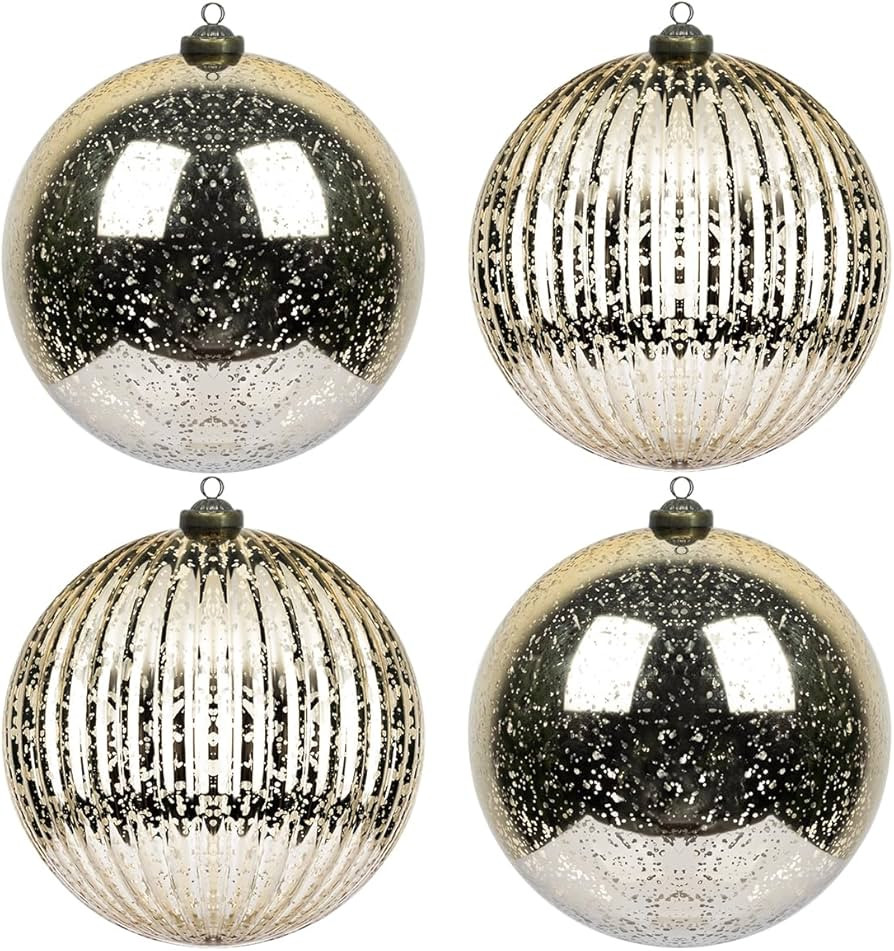 KI Store Christmas Ball Ornaments Champagne 6-Inch Set of 4 Extra Large Hanging Tree Ball Ornamen... | Amazon (US)