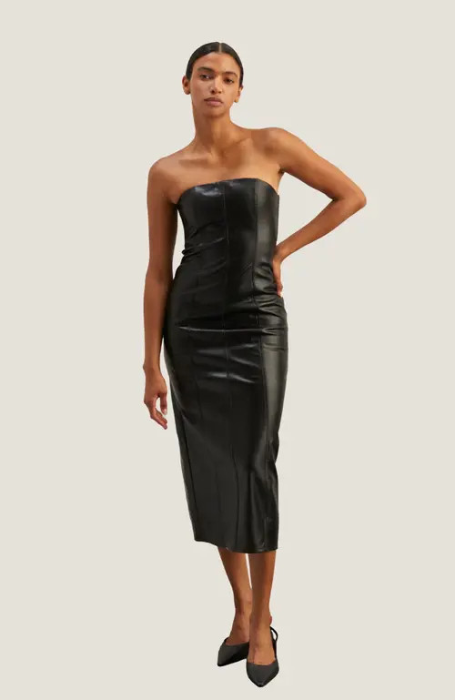 CRESCENT Faux Leather Tube Midi Dress in Black at Nordstrom, Size X-Small | Nordstrom