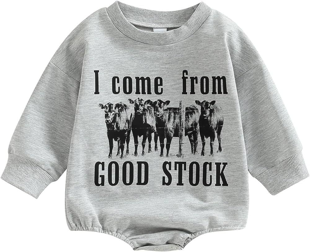 Infant Newborn Baby Girls Boys Fall Romper Casual Long Sleeve Round Neck Cow Letter Print Bodysuit J | Amazon (US)