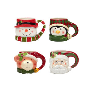 Set of 4 Santa, Snowman, Teddy Bear, and Penguin Ceramic Christmas Mugs 5.5 | Christmas Central